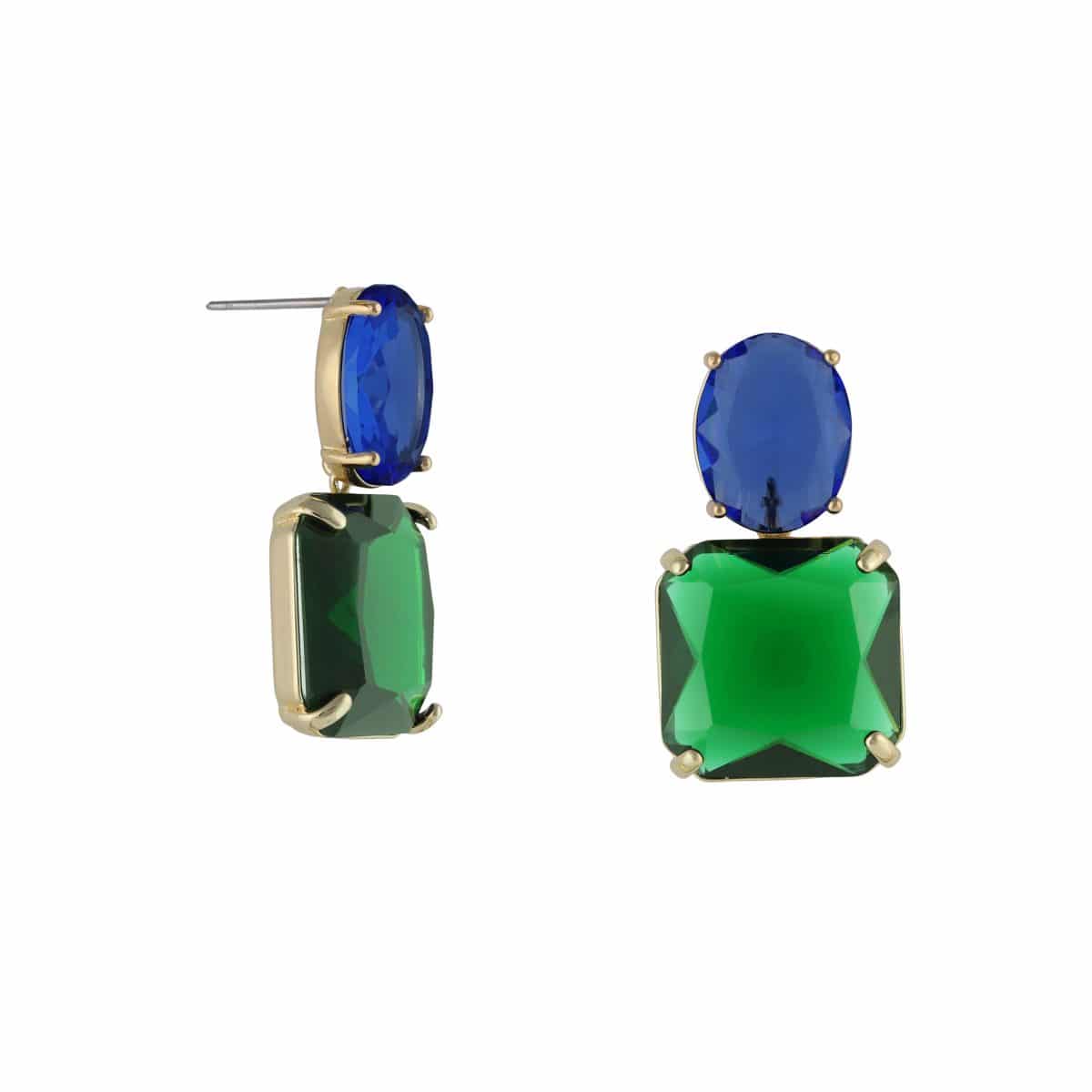 Alouette Allure Stone Cut Luxe Earrings in Blue and Emerald