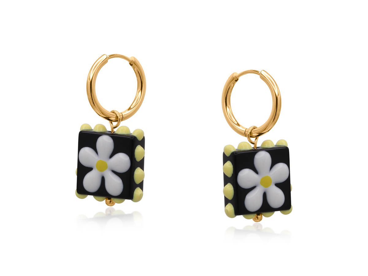Santa Fe Square Floral Charm Earrings 4107