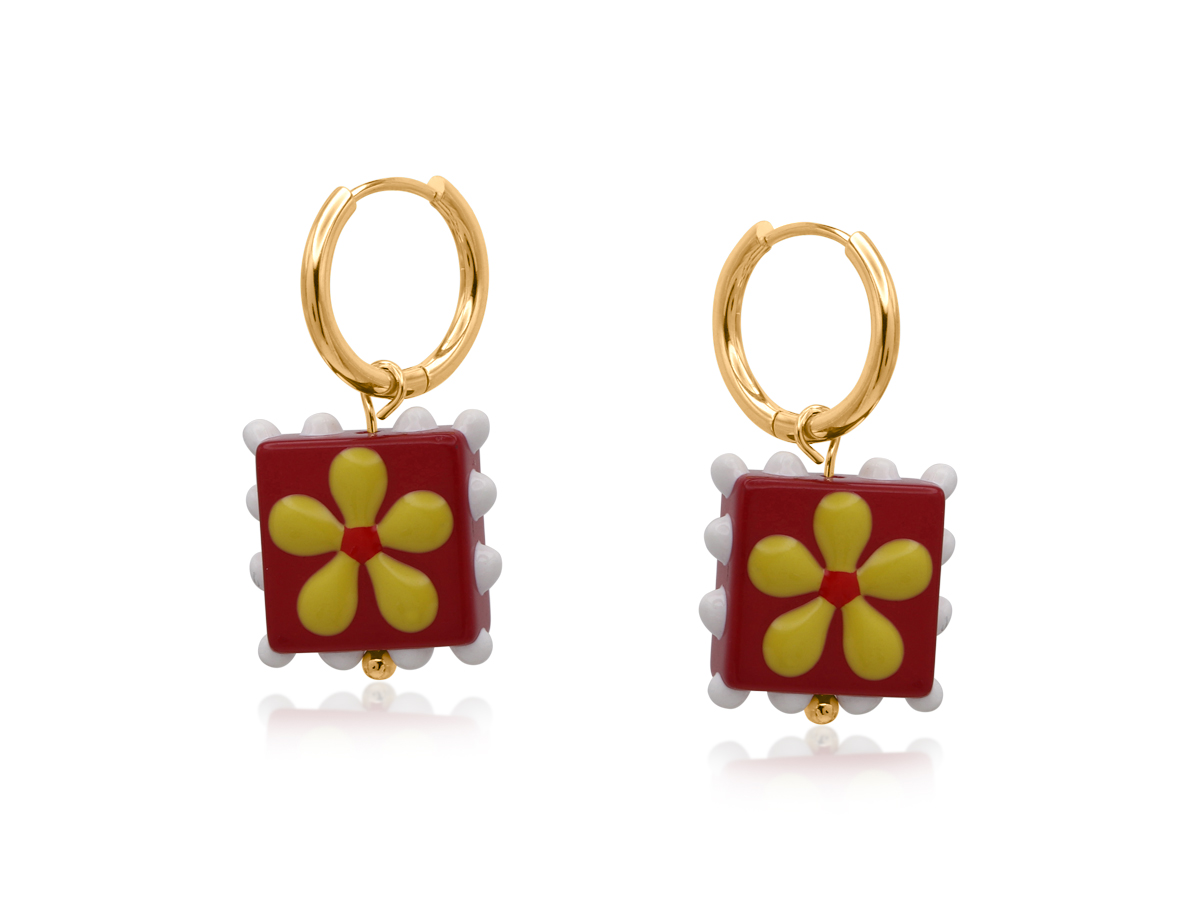 Santa Fe Square Floral Charm Earrings 4107