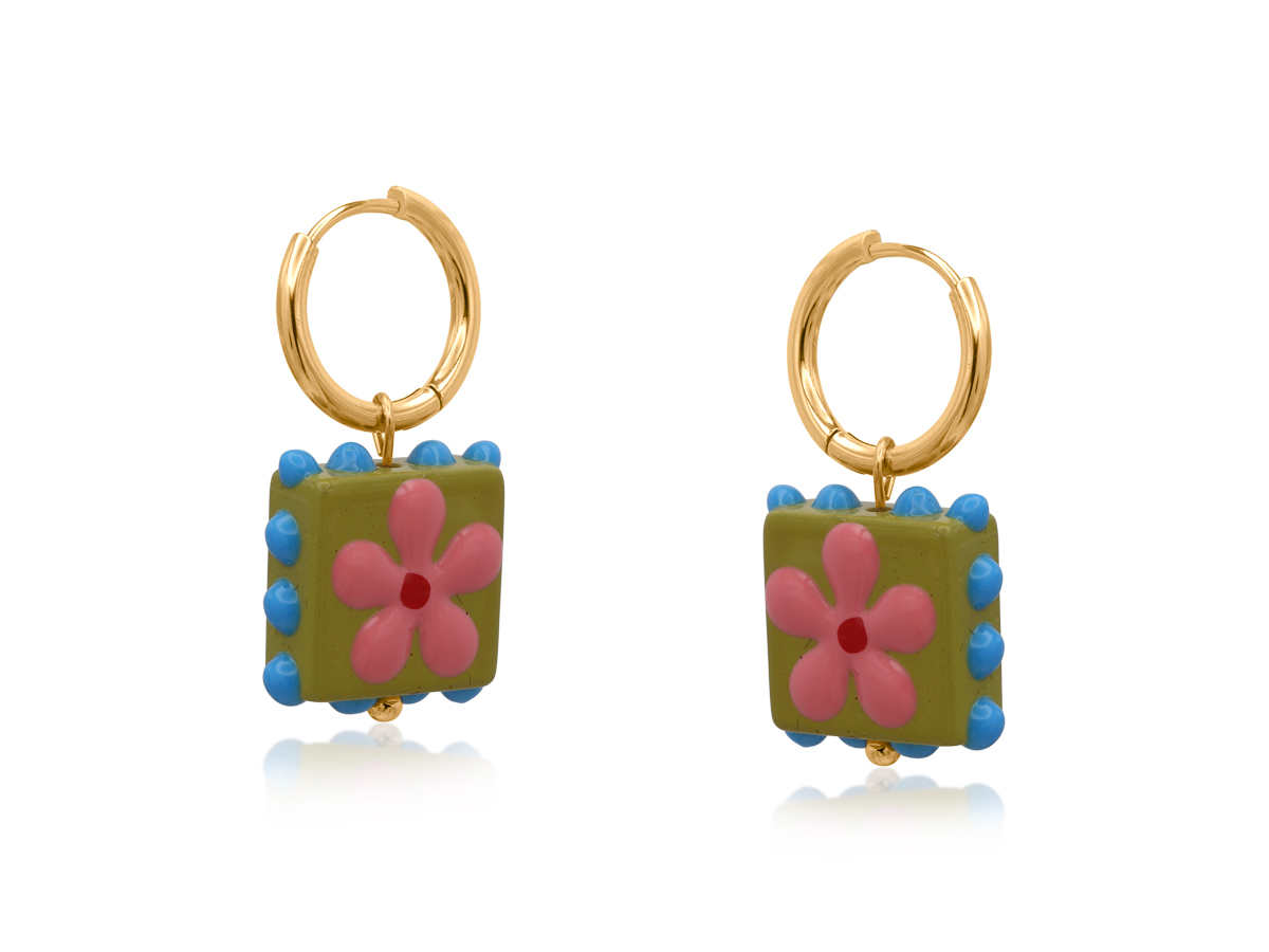 Santa Fe Square Floral Charm Earrings 4107