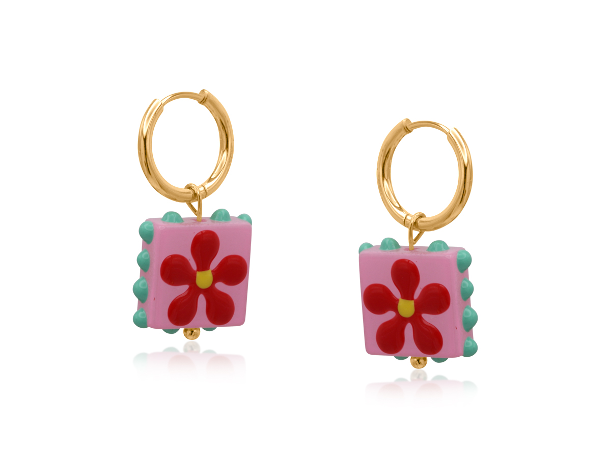 Santa Fe Square Floral Charm Earrings 4107